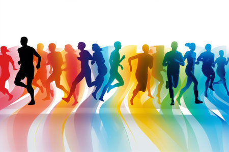 Silhouettes group happiness together joy design colourful people shadow illustration dancing fun discoの素材