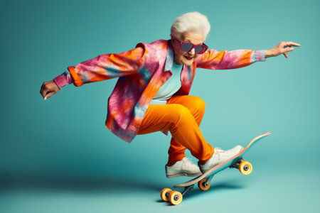 Woman skateboard elderly old crazyの素材
