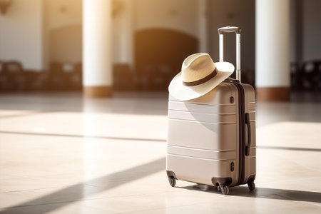 Bag baggage suitcase pink aerodrome trip traveler flight arrival vacation background departure case business passportの素材