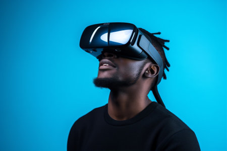 Vr man digital innovation young headset modern black gamer technology virtual reality glassesの素材