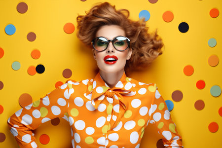 Woman glasses trendy smiling young stylish smile fashionable studio beauty polka happy elegant joy dots happinessの素材