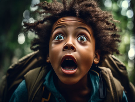 surprise black funny child background emotion african expression guy portrait face. Generative AI.の素材