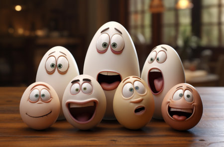 Face food object egg funny fun background breakfast easter holiday emotion happinessの素材