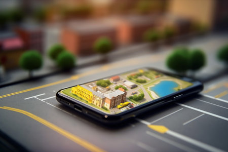 gps phone navigation map direction point travel position location mobile. Generative AI.の素材
