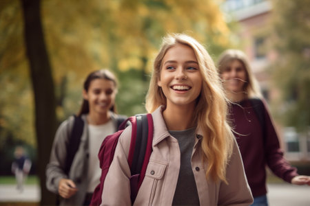 School happiness smiling education group adult friendship friends women happy outdoors cheerful student college youngの素材