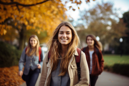 Male smiling outdoors group happy friendship student american students women men education college school young africanの素材