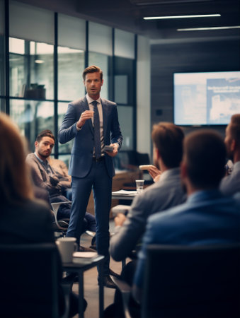 Man person manager lifestyles modern business strategy talking finance meeting office teamwork businessmanの素材