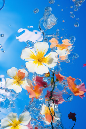 Beauty spring petal concept field nature blossom colorful scenic background sky flowerの素材