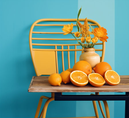 Color nature red sweet background orange citrus fruits table yellow foodの素材