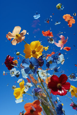 Concept beauty sunny pink blossom field sky spring colorful flower nature backgroundの素材
