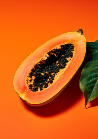 Fruits tropical background raw seeds food orange ripe papaya health fresh leaf juicyの素材