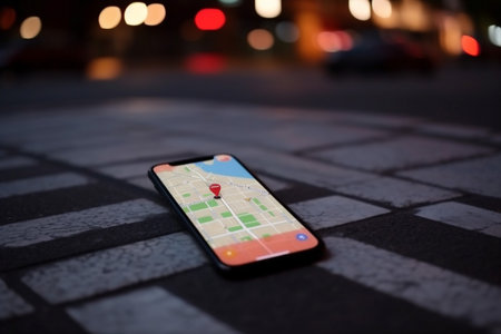 location mobile travel navigation position map gps phone direction point. Generative AI.の素材