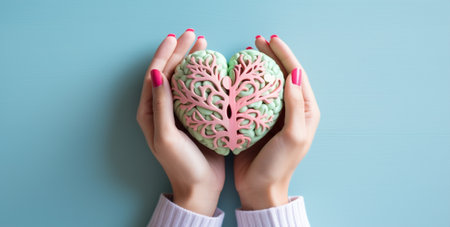 Art vintage nature flowers brain hands female pink hold valentine floralの素材