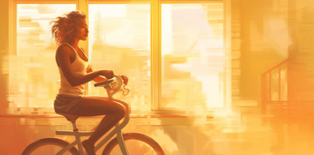 cardio woman exercise fitness online training gym fit sport workout cycling. Generative AI.の素材