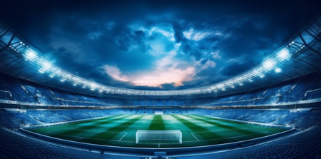 arena goal football game light soccer green stadium world sport. Generative AI.の素材