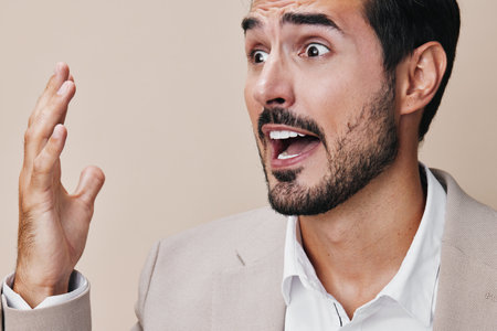 man adult businessman boss angry crazy screaming suit work sad businessの写真素材