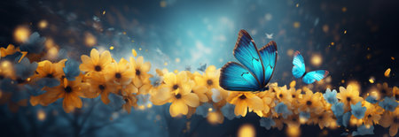 Insect garden butterfly flower wildlife spring blue nature landscape white plant yellow summerの素材