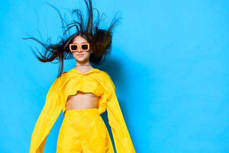 fashion woman trendy sunglasses young girl attractive yellow person lifestyle beautiful