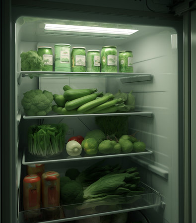 Diet food green refrigerator healthy vegetarian fresh kitchen fridge broccoliの素材