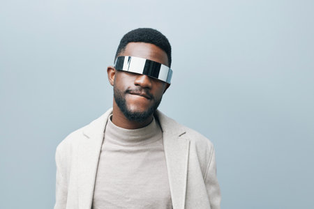 black man american style jacket american portrait model handsome fashion african stylishの写真素材