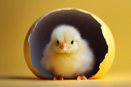Young chickens chick bird yellow egg animal feather small newborn cute farm babyの素材