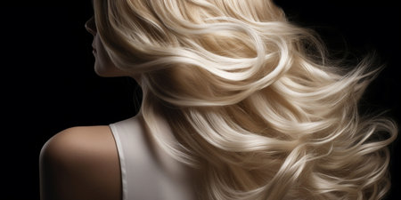 Woman long styling elegance hair female model hairstyle blond luxury beauty fashion healthy shiny backgroundの素材