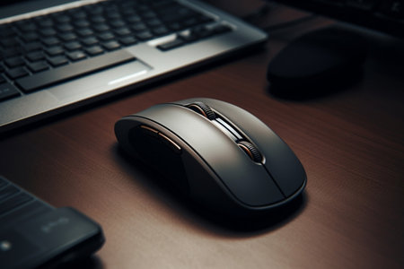 Desktop equipment device black pc technology keyboard mouse office modern business computingの素材