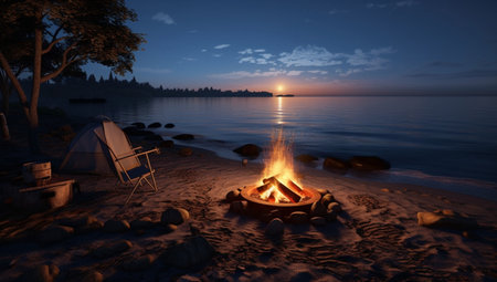 Campfire beach fire burn natureの素材