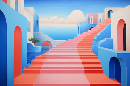 Sun concept vintage architecture arch design colorful landscape art surrealの素材