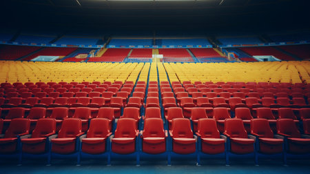 Empty red stadium seat sport event arena plastic row chairの素材