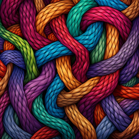 Thread colorful pattern blue textured rope backgroundの素材