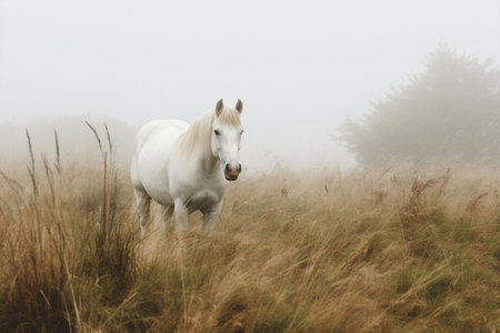 White summer grass animal wild farm meadow field horses beauty natureの素材