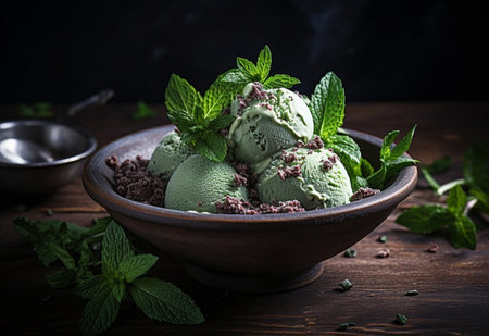 Sweet green cold dessert ice food summer cream bowl homemade dairy mintの素材