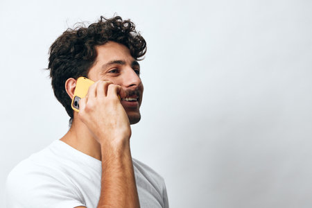 Man message online white hipster technology phoneの写真素材