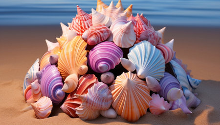 Ocean summer travel shell background sea beach pattern nature marine tropical seashellの素材