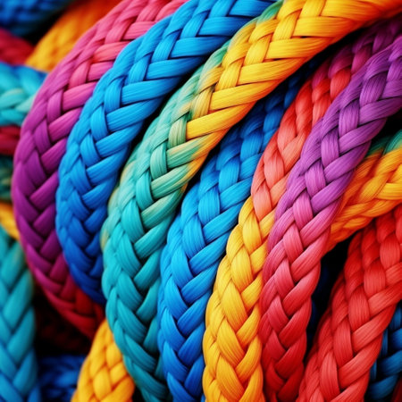 Material braid rope closeup colorful texture blue cord pattern abstract backgroundの素材