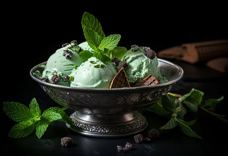 Frozen summer food mint ice sweet cold bowl gelato scoop dessert creamの素材