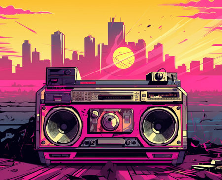 musical speaker sound stereo audio retro radio vintage design illustrationの素材