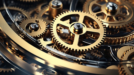 Metallic mechanic clock gear technology vintage clockwork watch time machine old wheel macroの素材