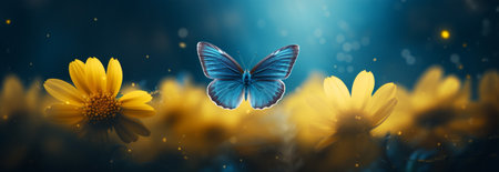 Butterfly animal flower yellow plant garden insect nature summer spring blueの素材