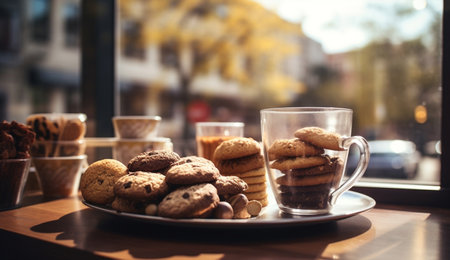 Brown food breakfast chocolate drink coffee cup delicious sweet dessert tasty snackの素材