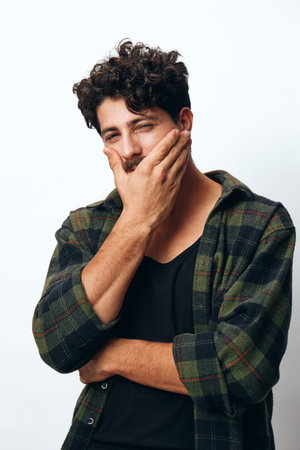 Handsome man face style portrait copyspace beautiful fashion mature hipster smile trendy young shirt