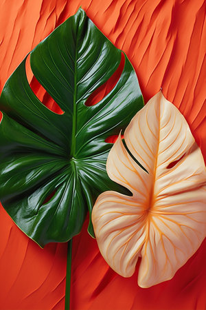 Close-up tropical plants red green beauty nature flora exotic orange lily colorful bloomの素材