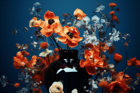 Red vase blue bouquet beauty petal floral plant flowers nature blossomの素材