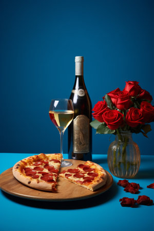 Glass cheese food pizza dinner alcohol bottle wine drink loveの素材