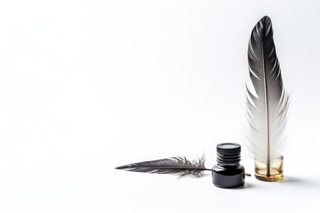 White background bottle book antique vintage letter pen old feather retro inkwell ink quillの素材