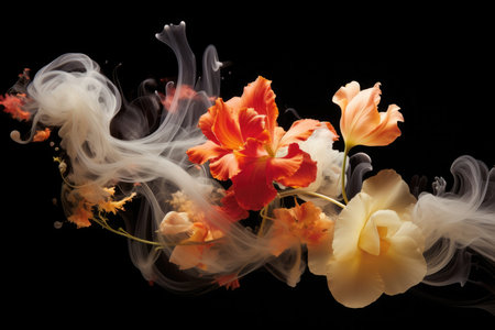 Watercolor explosion black beautiful flower creative flora design pink smoke colorful bright artの素材