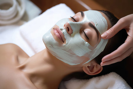 Woman beauty treatment young spa relaxation wellness mask therapy cosmetic caucasian skin facial faceの素材
