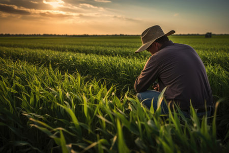 Farmer man wheat agricultural farming rural field natureの素材