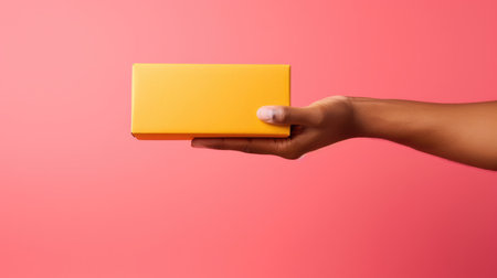 Yellow woman business hand female blank hold paper background design person empty concept advertisementの素材